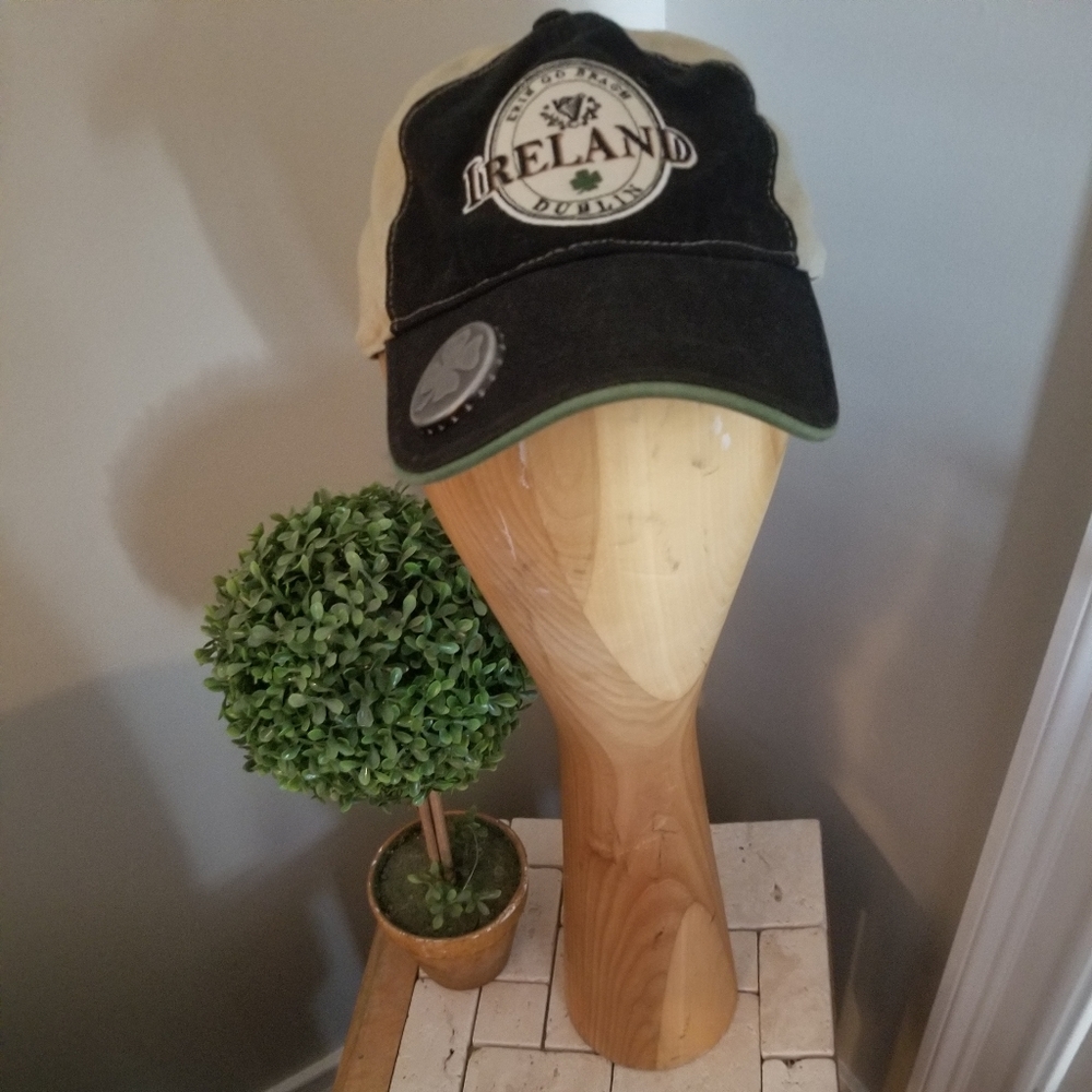 Ireland baseball hat with attached bottle cap opening on hat brim